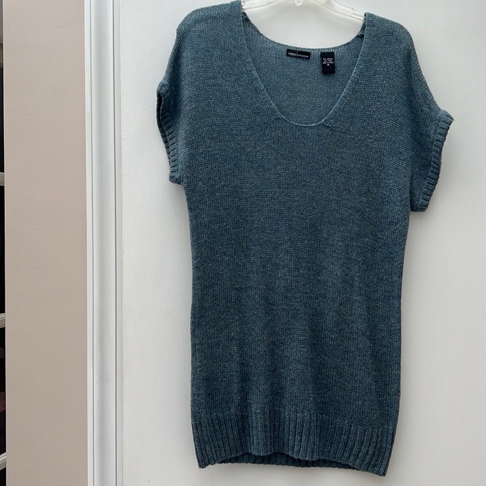 Moda International Soft Lightweight Short Sleeve Batwing Tunic Blue Sweater